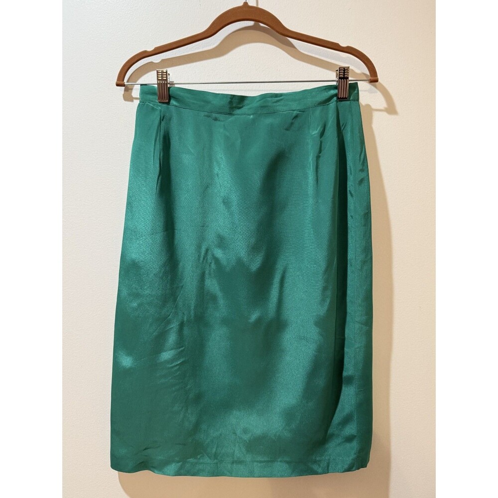 Vtg Kelly Green Silk Pencil Midi Lined Skirt Classic Hollywood Feminine Sz‎ 46
